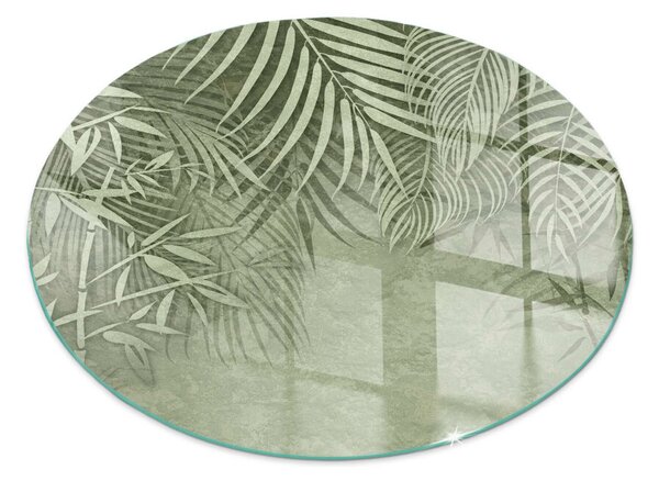 Placă rotundă din sticlă pentru șemineu Frunze tropicale pe fundal