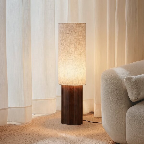 Lindby Lampadar Kimiko, înălțime 100 cm, lemn de nuc, material textil, Lemn, Camera de zi / sufragerie, Țesătură / Textil, Scandinavă