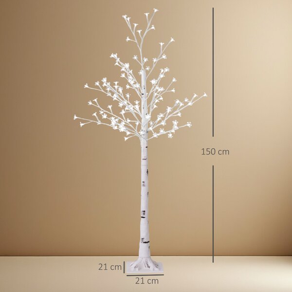 HOMCOM Copac Di Betulla Con 120 Lumini Led Înalt 150cm 3 Niveluri Luminosità Alb | Aosom Romania