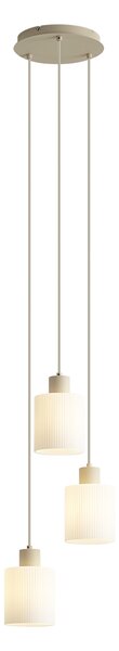 Lampă suspendată scandinavă bej cu sticlă albă rotundă cu 3 lumini - Wisp