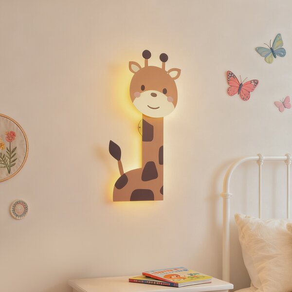 Lampă de perete pentru copii maro cu LED, cu 3 trepte de intensitate luminoasă - Gigi Girafa