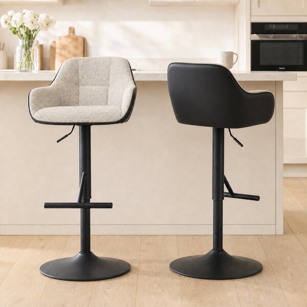 HOMCOM Set 2 Scaune de Bar cu Spătar, Tetiară și Brațe și Bază Antiderapantă, 52,5x53x86,5-108 cm, Gri Deschis | Aosom Romania