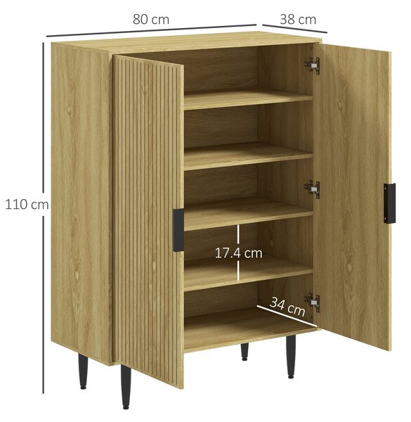 HOMCOM Dulap Pantofi 5 Niveluri cu Rafturi Reglabile, Picioare Metalice, Design Elegant Stejar, Stabil și Sigur, 80x38x110 cm | Aosom Romania