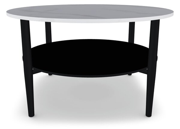 Masuta cafea ELLA A, alb cu efect de marmura/negru mat, PAL/metal, 80x