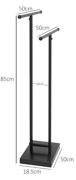 HOMCOM Suport de Prosoape de Podea cu 2 brațe, Suport de Prosoape din Metal pentru Baie, 50x18,5x85 cm, Negru | Aosom Romania