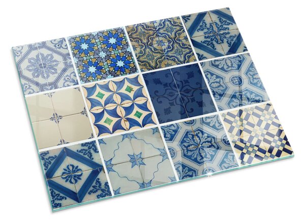 Placă dreptunghiulară din sticlă pentru șemineu Modele ceramice pe fundal