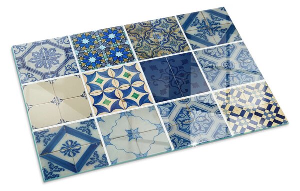 Placă dreptunghiulară din sticlă pentru șemineu Modele ceramice pe fundal