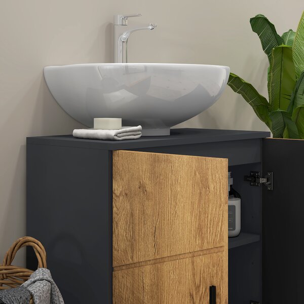Kleankin Dulap sub chiuvetă baie pentru piedestal cu 2 uși, 60 x 30 x 60 cm, Stejar | Aosom Romania