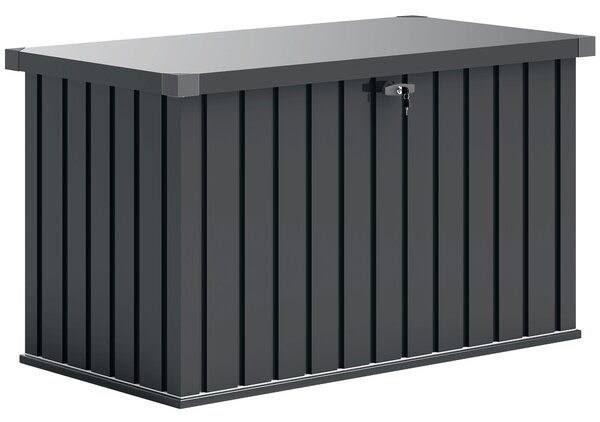 Outsunny Ladă de Exterior de 400L cu Capac cu Două Pârghii, Încuietoare și 2 Chei, 124x66x72 cm, Gri Închis | Aosom Romania