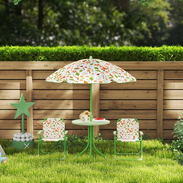 AIYAPLAY Set de Mobilier de Grădină din 4 Piese cu Masă, Scaune și Umbrelă de Soare Reglabilă, 50xΦ49,5 cm, Verde | Aosom Romania