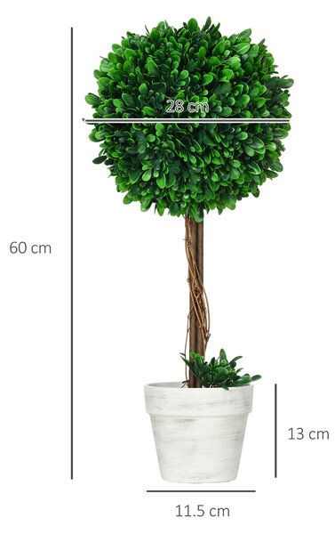 HOMCOM Set 2 Plante Decorative Sferice 60cm, Frunze Lemn de Santal, Verzi, pentru Decor Interior/Exterior | Aosom Romania