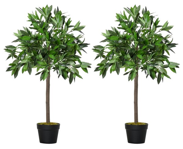 Outsunny Set de 2 Arbori de Dafin in Ghiveci, Plante Artificiale din Plastic Inaltime 90cm pentru Interior si Exterior, Plante Artificiale Decorative