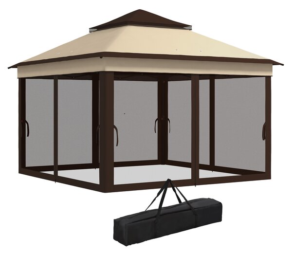 Outsunny Foisor Pop Up 3x3m Cu Plasa Si Geanta De Transport, Cort De Petrecere Reglabil In Inaltime Si Rezistent UV, Bej
