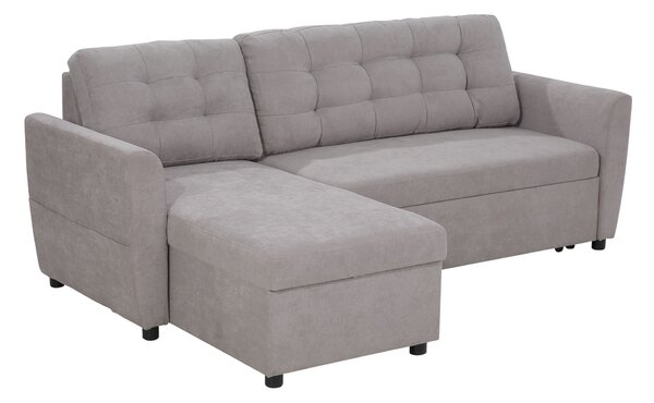 Canapea Extensibila pe Colt cu 3 Locuri si Compartiment de Depozitare, Tapiterie Efect In, Spatar cu perne 217x134x85cm, Gri HOMCOM | Aosom RO