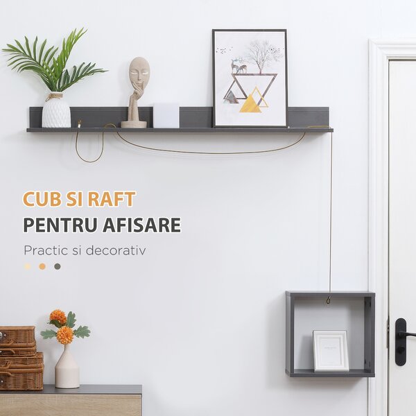 HOMCOM Organizator pentru Hol cu Bancă pentru Pantofi și Cuier, Design Modern cu Suport pentru Haine și Raft, Gri și Natural | Aosom Romania