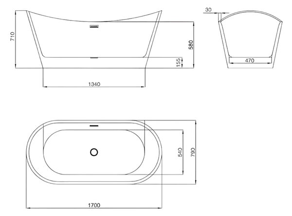 Cada Freestanding Tina 170x79cm, Acril, Finisaj Alb