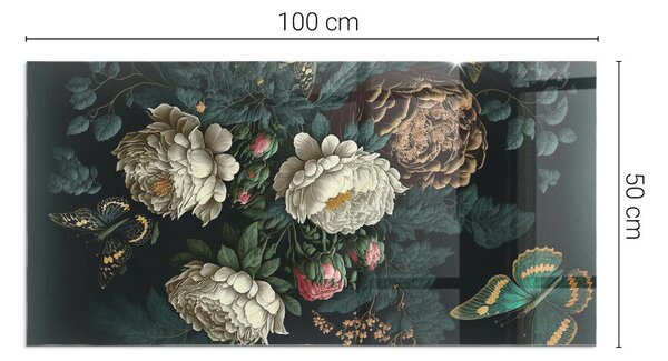 Placă dreptunghiulară din sticlă pentru șemineu Motiv floral cu fluturi