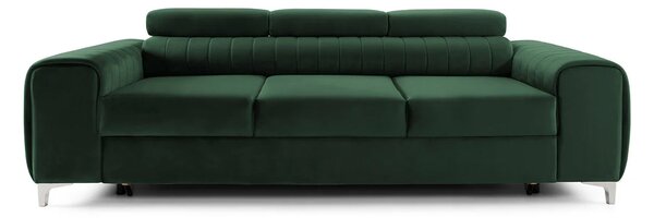 Canapea Extensibilă 3 locuri TIME, cu tetiere reglabile, cu suport lombar, 255x97x94 cm, Verde-Padure-Velluto