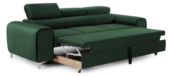Canapea Extensibilă 3 locuri TIME, cu tetiere reglabile, cu suport lombar, 255x97x94 cm, Verde-Padure-Velluto