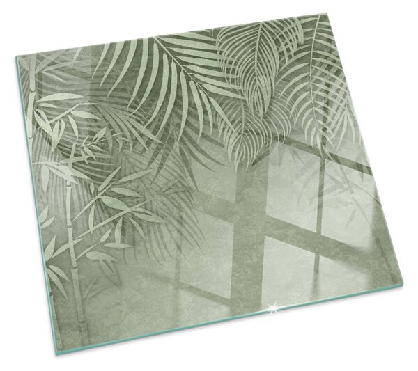 Placă dreptunghiulară din sticlă pentru șemineu Frunze tropicale pe fundal