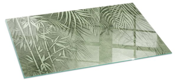 Placă dreptunghiulară din sticlă pentru șemineu Frunze tropicale pe fundal