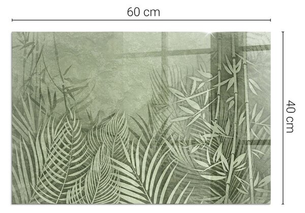 Placă dreptunghiulară din sticlă pentru șemineu Frunze tropicale pe fundal