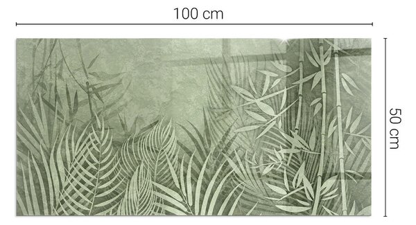 Placă dreptunghiulară din sticlă pentru șemineu Frunze tropicale pe fundal