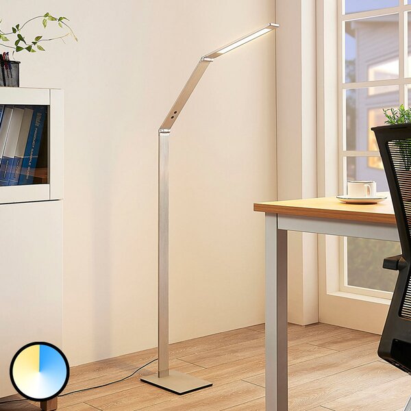Lucande LED lampadar Nicano, gri, metal, CCT, 125cm, reglabil, Metalic, Studiu / Birou, Metal, Modern, Lumină de lectură