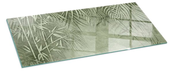 Placă dreptunghiulară din sticlă pentru șemineu Frunze tropicale pe fundal