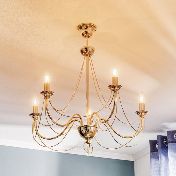 Domiluce Candelabru retro, cu cinci brațe, 75 cm, auriu, reglabil, Auriu / Alamă, Camera de zi / sufragerie, Metal
