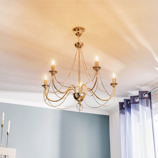 Domiluce Candelabru retro, cu cinci brațe, 75 cm, auriu, reglabil, Auriu / Alamă, Camera de zi / sufragerie, Metal