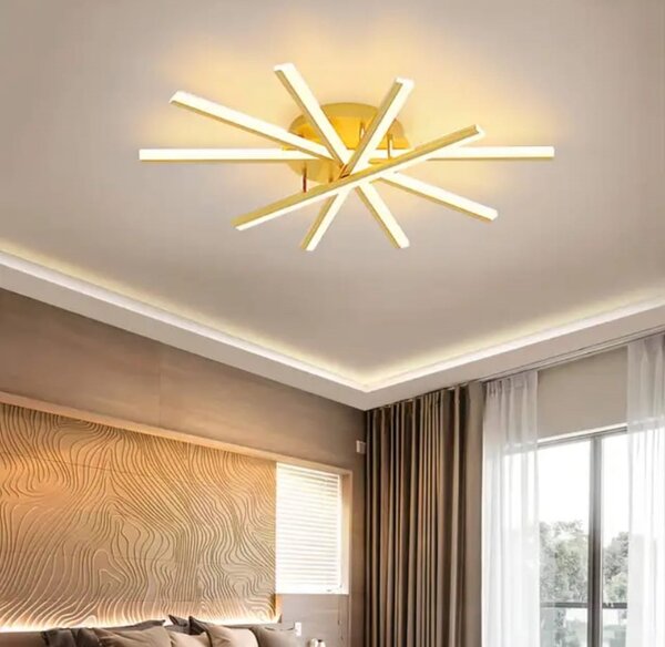 Lustra LED Line Design, 5 brate aurii, 57 W, lumina reglabila, alba/ calda/ neutra