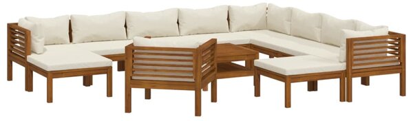 Set mobilier grădină cu perne crem 12 piese lemn masiv acacia