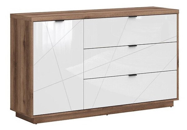 Comodă Fivale 100, Stejar Delano închis, Alb lucios, PAL laminat, 93x156x43cm, 66 kg