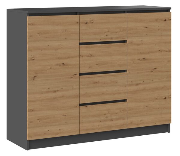 Comodă Elbvelu 113Stejar artizan, Antracit, Cu sertare și uși, 10x12x4cm