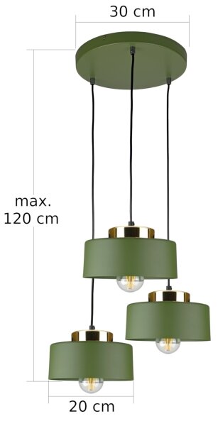 Lustră suspendată pe cablu IGNIA, 3xE27/60W/230V, verde/auriu
