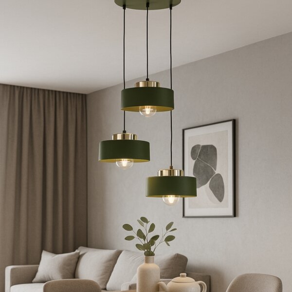 Lustră suspendată pe cablu IGNIA, 3xE27/60W/230V, verde/auriu