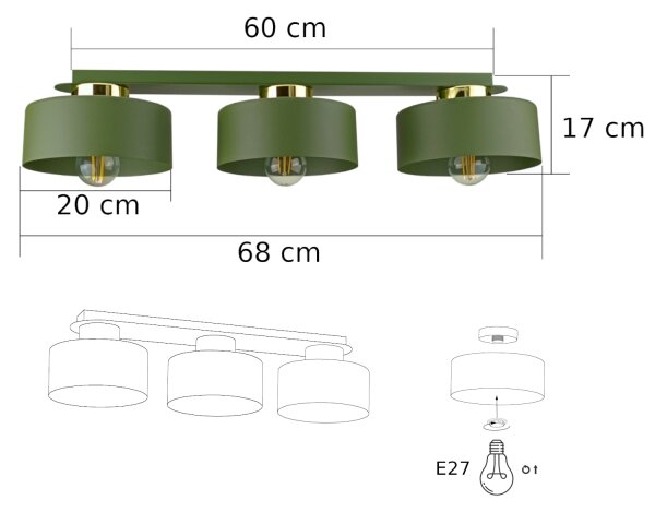 Plafonieră IGNIA 3xE27/60W/230V verde/auriu
