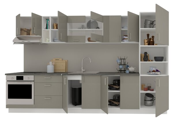 Set haaus V31, Gri Lucios/Alb, MDF, Blat Thermo 28 mm, L 340 cm