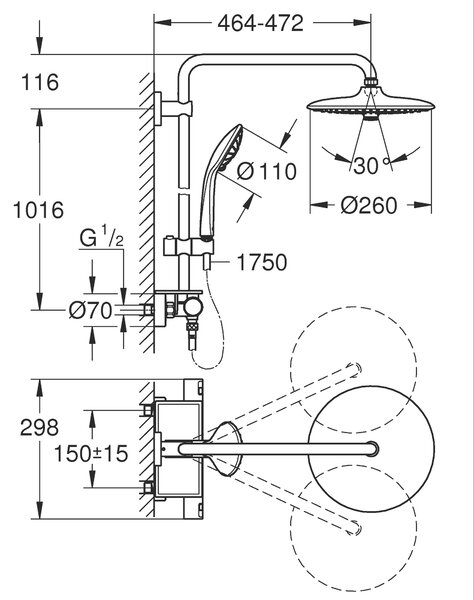 Grohe Vitalio Joy set de duș perete cu termostat cu duș de ploaie crom 26403001