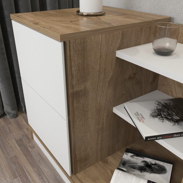 Noptiera Rena - Alb, Walnut