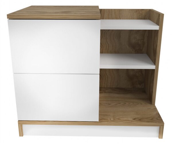 Noptiera Rena - Alb, Walnut