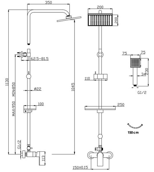 FDesign Pinea set de duș perete cu duș de ploaie crom FD1-PNA-7USET-11