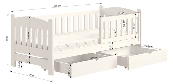 Pat pentru copii din lemn Alvins cu sertare 70x140 - pin