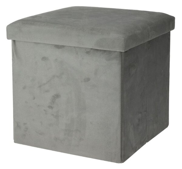 Taburet pliabil catifelat cu spațiu de depozitare - Storage Solutions®, tip cutie, otoman, culoare gri, 38x38x38 cm