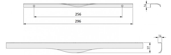 Maner metalic aplicat pentru mobilier, model MOLINA, stil modern/minimalist, Lungime totala = 296 mm, finisaj crom lucios