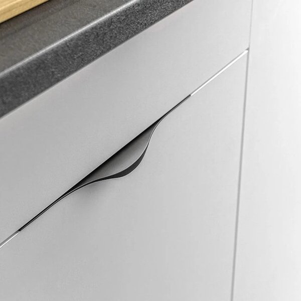 Maner metalic aplicat pentru mobilier, model MOLINA, stil modern/minimalist, Lungime totala = 496 | 596 | 796 mm, finisaj negru mat