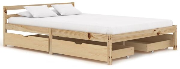 Cadru de pat cu 4 sertare, 140 x 200 cm, lemn masiv de pin