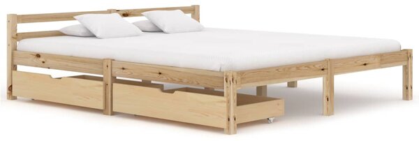 Cadru de pat cu 2 sertare, 160x200 cm, lemn masiv de pin