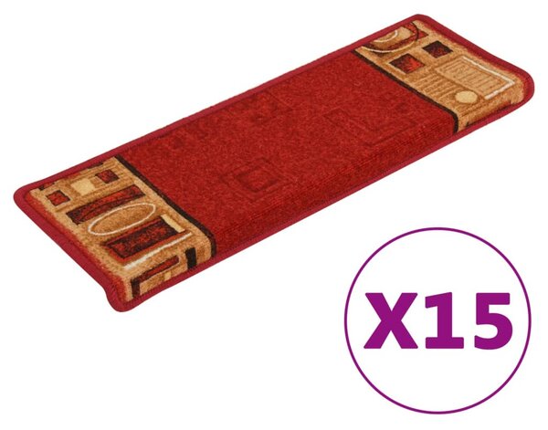 Covorașe scări autoadezive, 15 buc., roșu, 65x21x4 cm